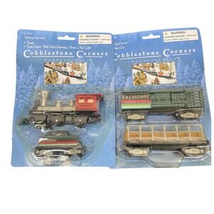 Cobblestone Corners Collectibles Train Set Engine Tender Log Carrier Box Car New